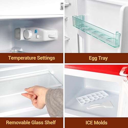 Miniatura 3 de Tymyp Refrigerador retro con congelador de 3.2 pies cúbicos, refrigerador pequeño de diseño clásico con congelador separado para oficina,
