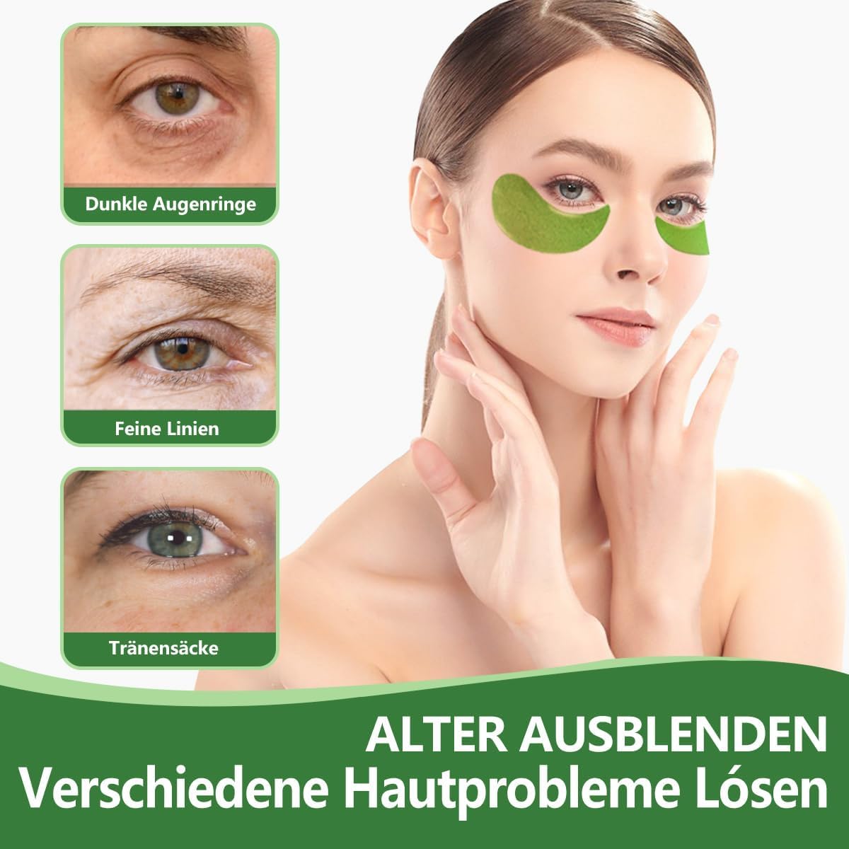 Augenpads,60 PCS Eye Pads,Augenpads Gegen Augenringe,Deep Hydration Feuchtigkeitsspendende Eye Pad Mask,Kollagen Hydrogel Anti Aging,Hyaluronsäure Augenmaske Dunkle Augenringe Entfernen (Grün25101301)