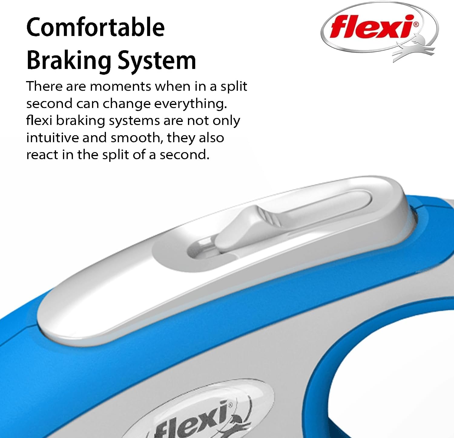 FLEXI New Comfort Tape Retractable Dog Leashes for Medium Dogs Upto 55 lbs. – 16 ft., Blue | Tangle Free Pet Walking Leash with One-Handed Brake, Pause, Lock|German Quality Product