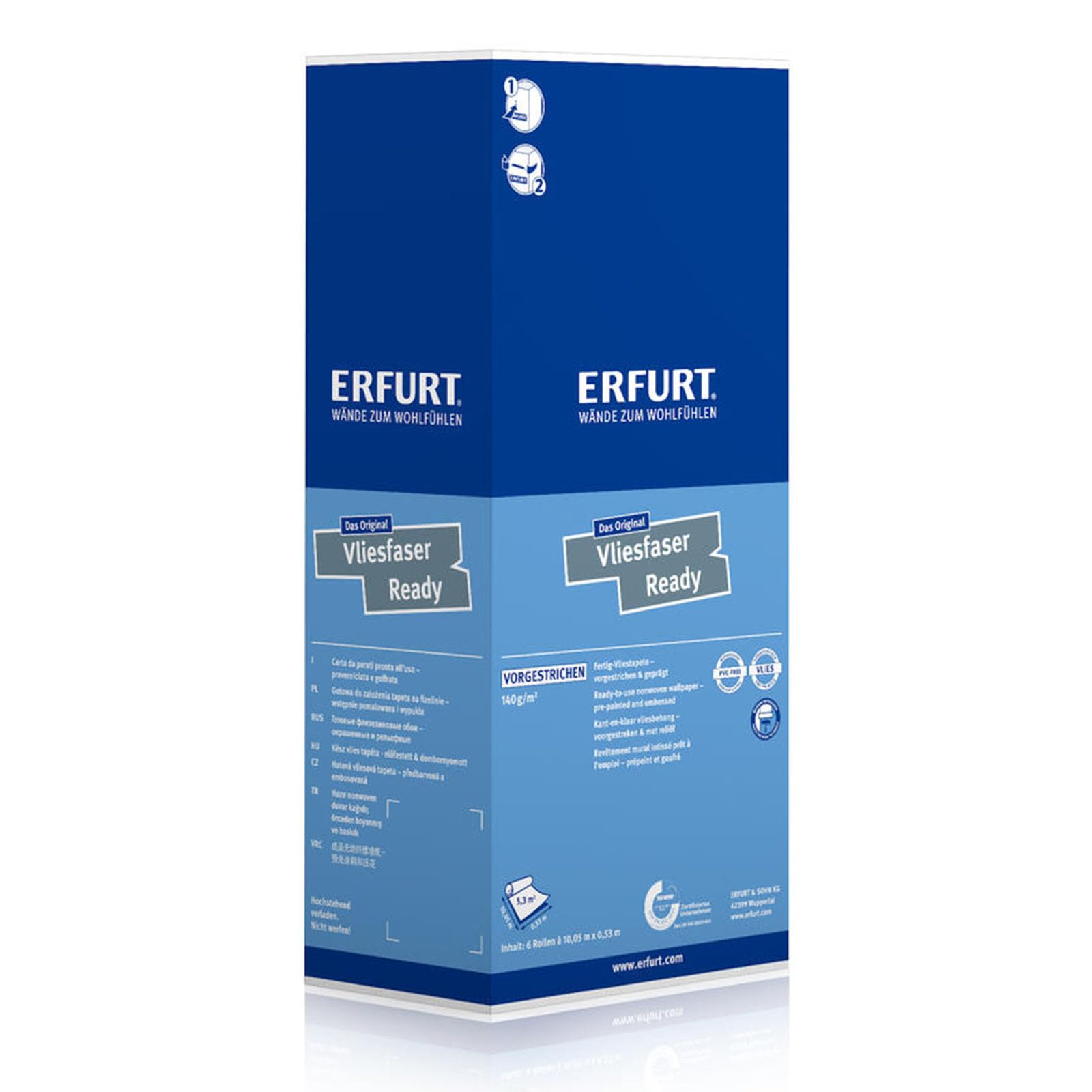 Erfurt Vliesfaser Ready 301 Vliestapete 10.05X0.53 weiße Fertigtapete 6 Rollen 1004370