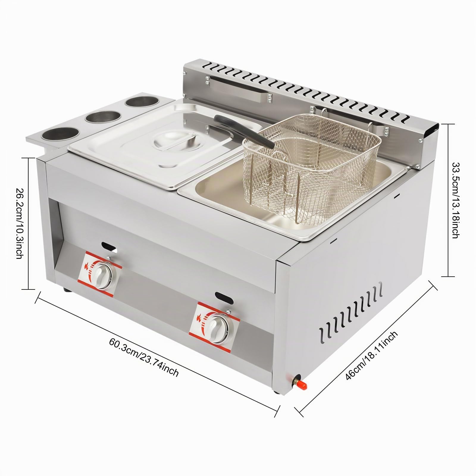 Freidora aceite 12L, freidora doble, freidora de gas con cestillo