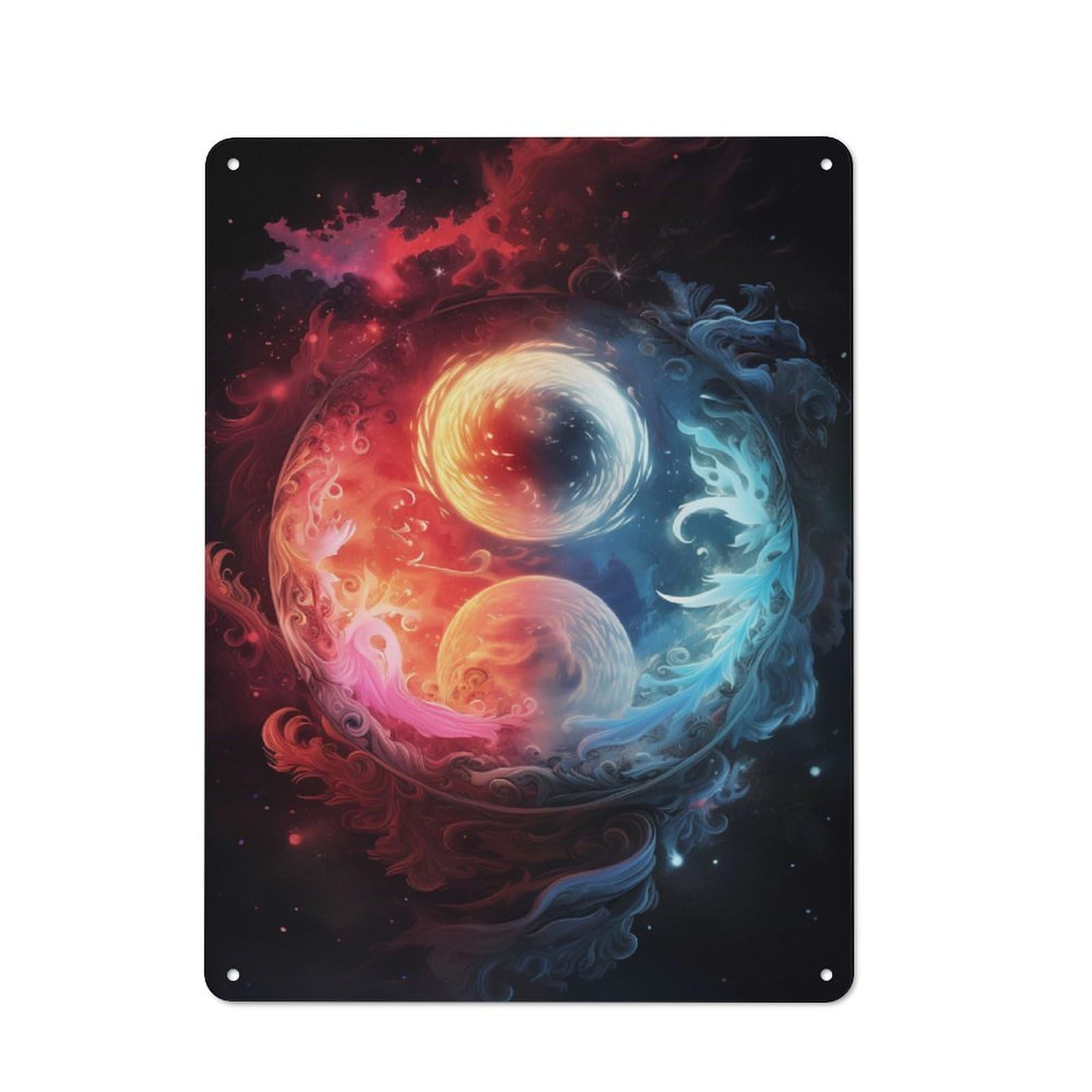 Urban Decorative Metal Plaque 40x30cm Featuring Yin Yang Cosmic, Loft Wall Plaque for Loft, Studio, Office Or Creative Room