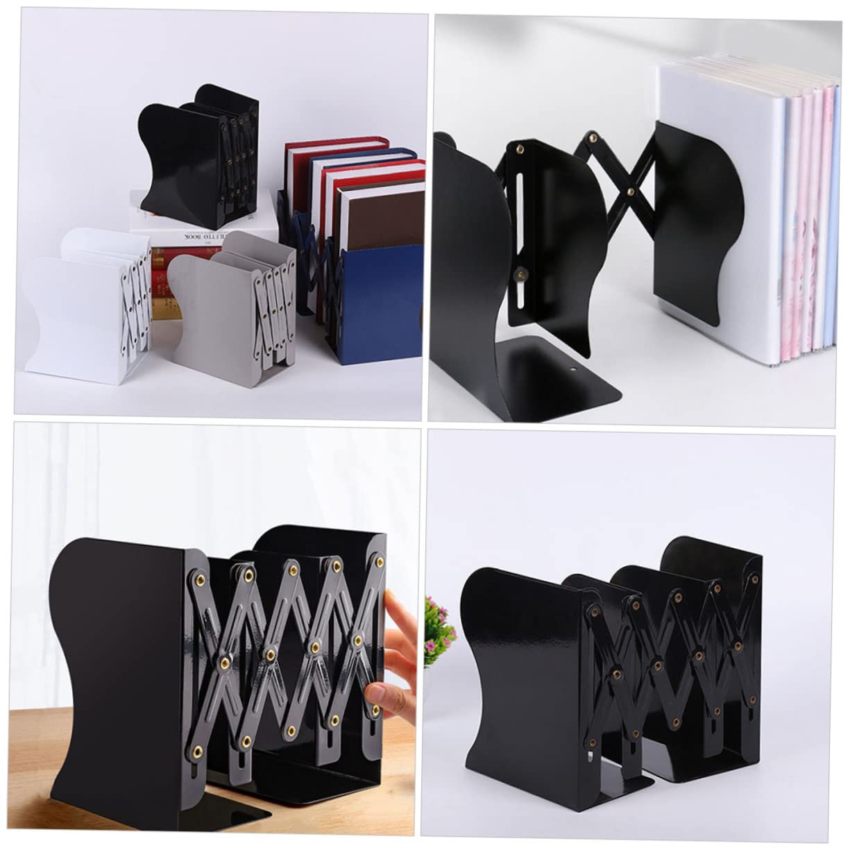 OSALADI Buchstütze Vintage aus Kunststoff und Metall Schwarz Ausziehbar Verhindert Verrutschen von Büchern Moderner Buchhalter für Regalbretter