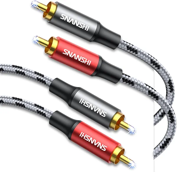 SNANSHI RCA Cables 5ft – RCA to RCA Audio Cable with Gold-Plated Connectors, Dual Shielded– Against Noise (Hum), and Nylon Braided Jacket for Home Theater, Stereo Systems, TVs, Musical Instruments