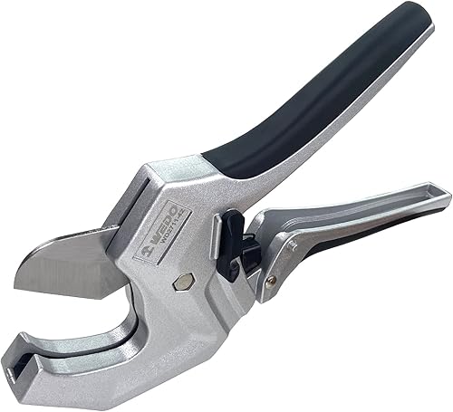 WEDO Cortador de tubos de trinquete para mangueras de PVC, PEX, PE, PPR y plástico, corta hasta 1.65 pulgadas (1.654 in máximo), herramienta