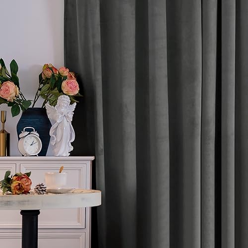 Miniatura 2 de BGment Cortinas de terciopelo gris para sala de estar, cortinas opacas de terciopelo de 84 pulgadas de largo, con ojales, aislamiento térmico,