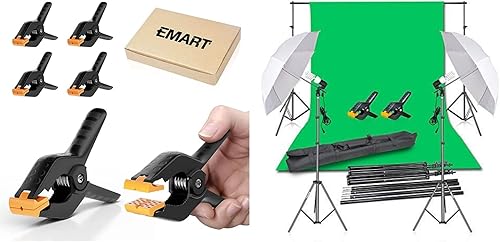 EMART Kit de iluminación continua para telón de fondo de fotografía con abrazaderas de resorte de muselina resistente EMART