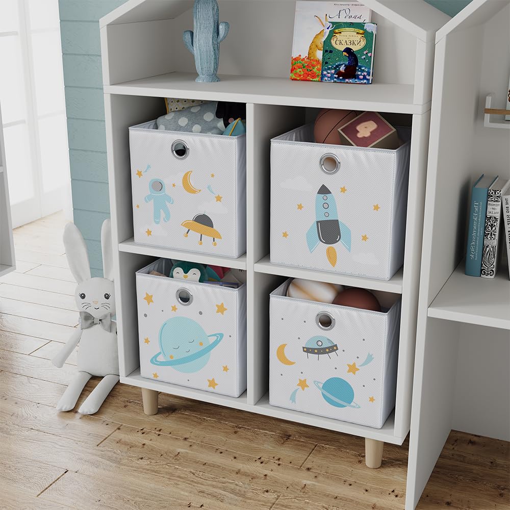Vicco Boîte pliante, Gris (espace), 30x30cm (motif univers), avec œillet pour un retrait facile et motifs adaptés aux enfants