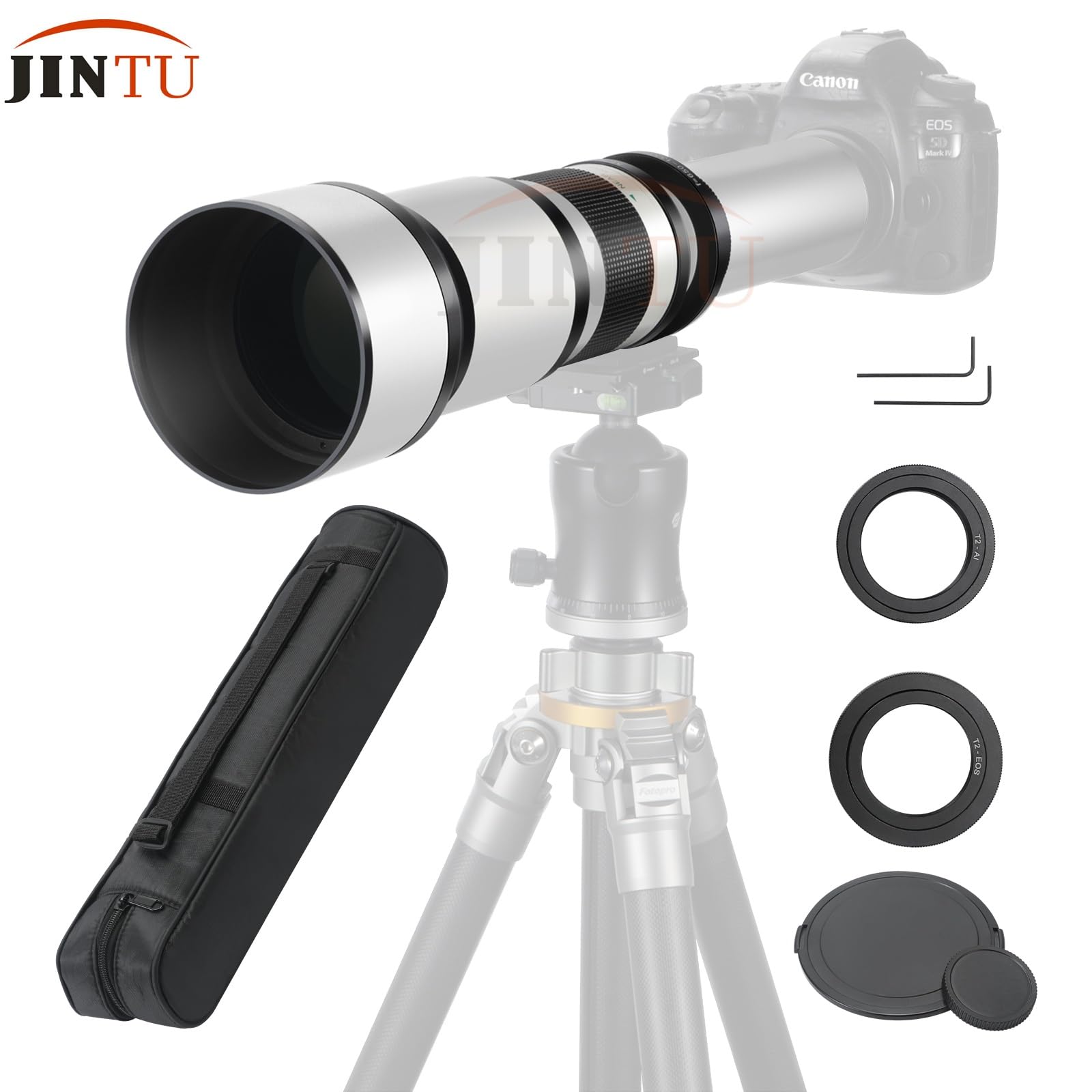 JINTU Teleobjektiv EF 650-1300mm F8 EF Objektiv für Canon SLR, Manueller Fokus MF Zoom Objektiv für Canon EOS Rebel T 4000D 2000D 1500D 1300D 1200D 850D 800D 750D 600D 500D 250D 90D 80D 77D 7D 6D 5D