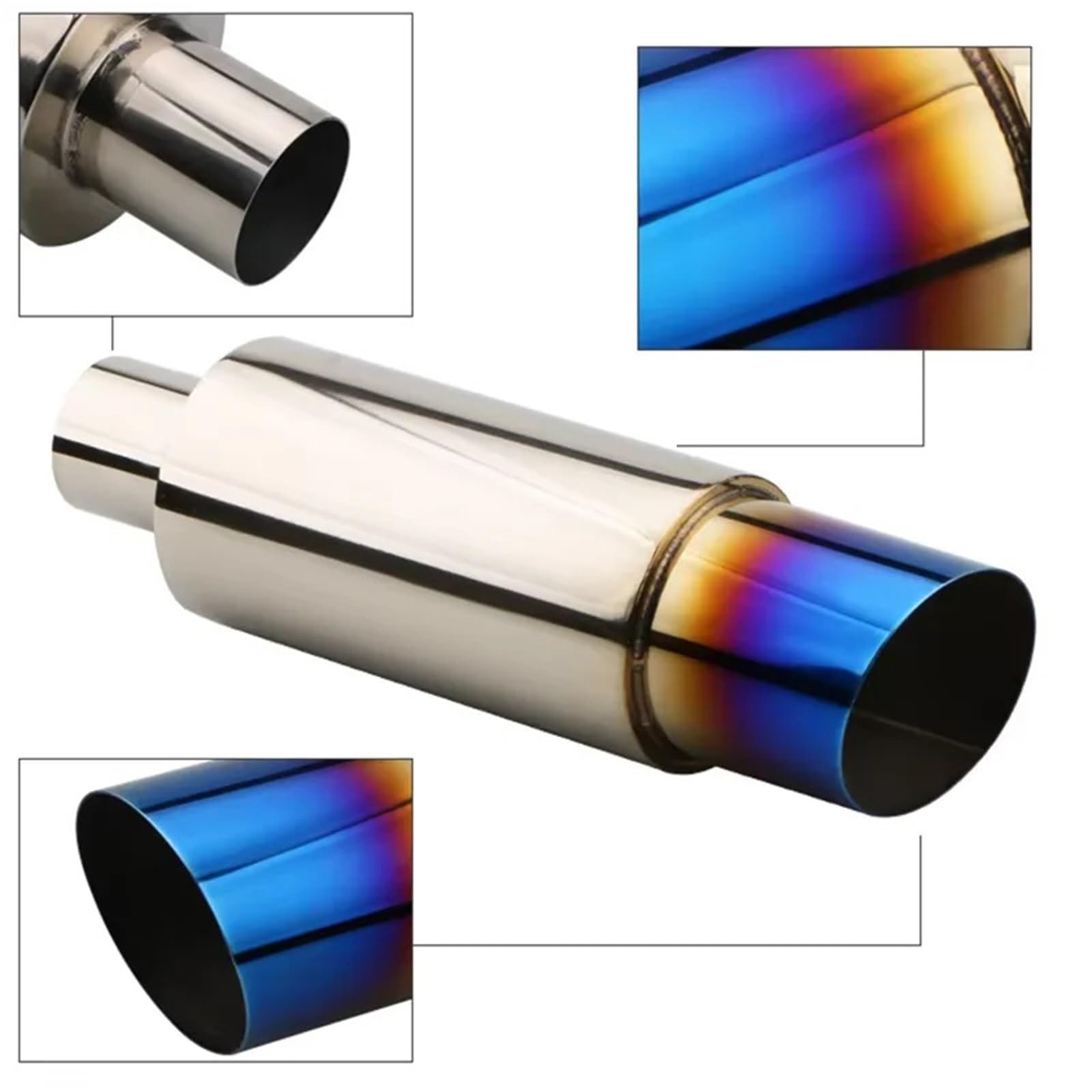 Car Silencer Uniwersalny tłumik układu wydechowego samochodu ze stali nierdzewnej prosty wydechowy poprawia dźwięk i styl(Matte black51-89)