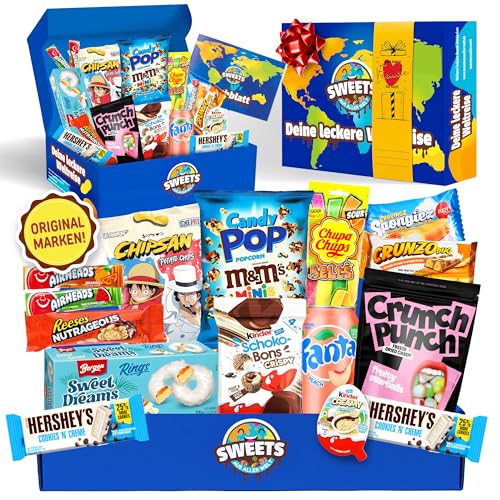 Süßigkeiten aus aller Welt Box mit Amerikanische Süßigkeiten & mehr - Geschenk für Männer Frauen & Kinder - USA Süssigkeiten Candy Box - Geschenkidee