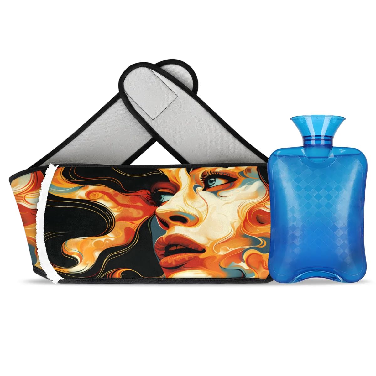 Hot Water Bag with Waist Cover Color Woman Face Warm Hot Water Bottle Belt Plush Double Hand Insert Wearable Water Bag Detachable Hot Bottle Pouch for Neck Shoulder Pain Relief