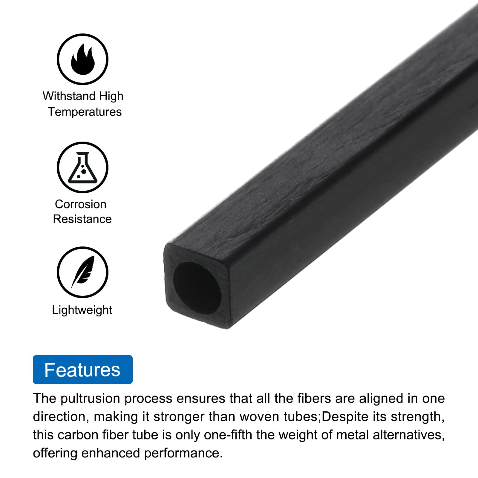 QUARKZMAN Tube Carré en Fibre de Carbone 4x3x420mm, Tube en Fibre de Carbone Pultrudé pour Avion RC - Lot de 6