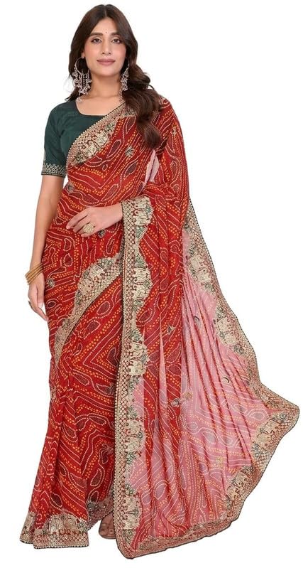 Sari indien Bandhani en tissu georgette pour célébrer vos moments précieux