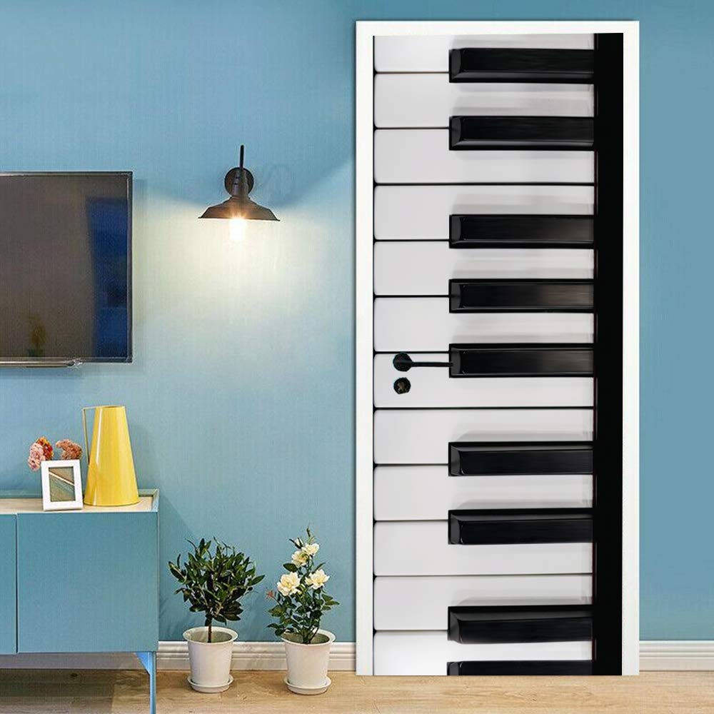 Sticker de porte étanche et amovible touches de piano pour rénovation