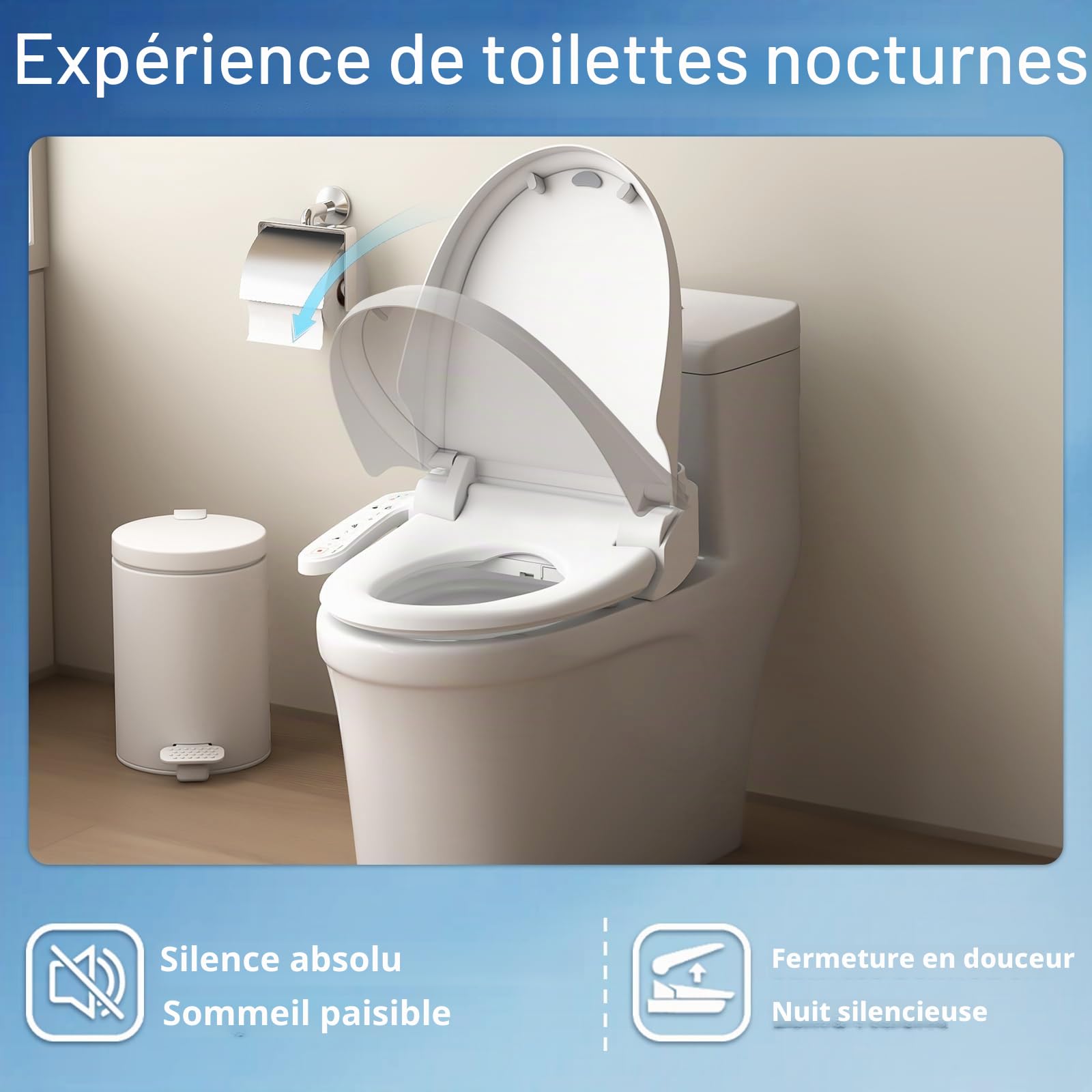 Siège de bidet électrique intelligent 300S, version standard, siège de toilette chauffant avec 2 fonctions de nettoyage, sèche-cheveux à air chaud, buse en acier inoxydable (Courbé-300S)