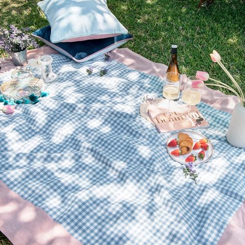 MONDAY MOOSE Gingham Checkered Farmhouse Rustic Picnic Style Decoration Rectangle Natural Stonewashed Cotton Tablecloth for Kitchen, Dining Room, Restaurant (55x70 inch, Blue/Clay) by MONDAY MOOSE - Used condition - Image 5