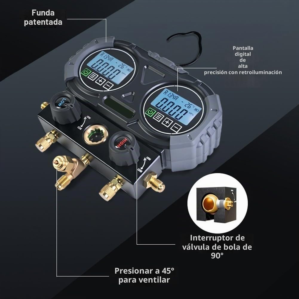 Manómetro digital, 0-6000 kPa juego de manómetro de refrigerante digital, dispositivo de prueba de presión de vacío digital para aire acondicionado y bombas de calor (MG-301 Medidor Único)