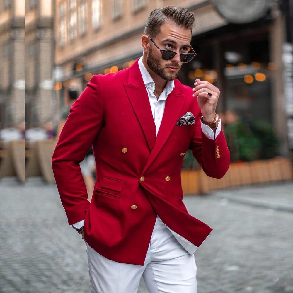 Uomo Doppio Petto Vestito 2 Pezzi Cena Sposo Smoking Giacca Pantaloni