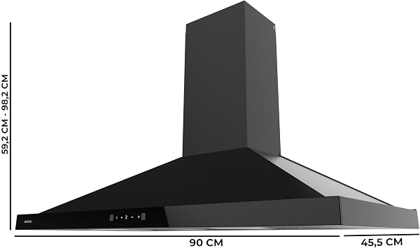 Cecotec Hotte Aspirante Pyramidale 90 cm Bolero Flux PT 904400 Black A+++. Verre Frontal Noir, Aspiration 449,5 m³/h, Commande Tactile Invisible, Fonction Booster, Filtres Lavables, Classe A+++ - 2