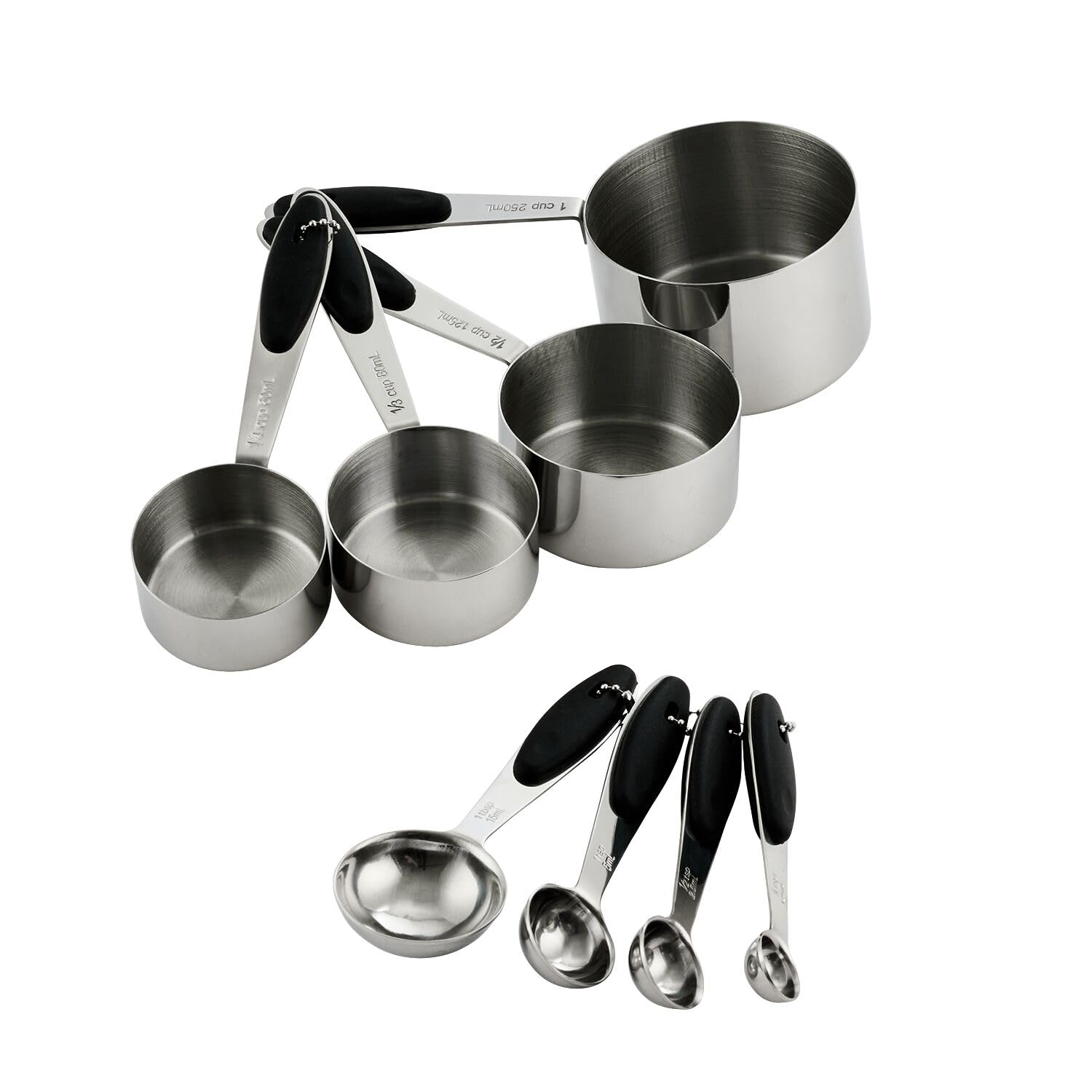 Lakeland Messbecher und Löffel aus Metall, 8 Stück, rutschfeste Silikongriffe