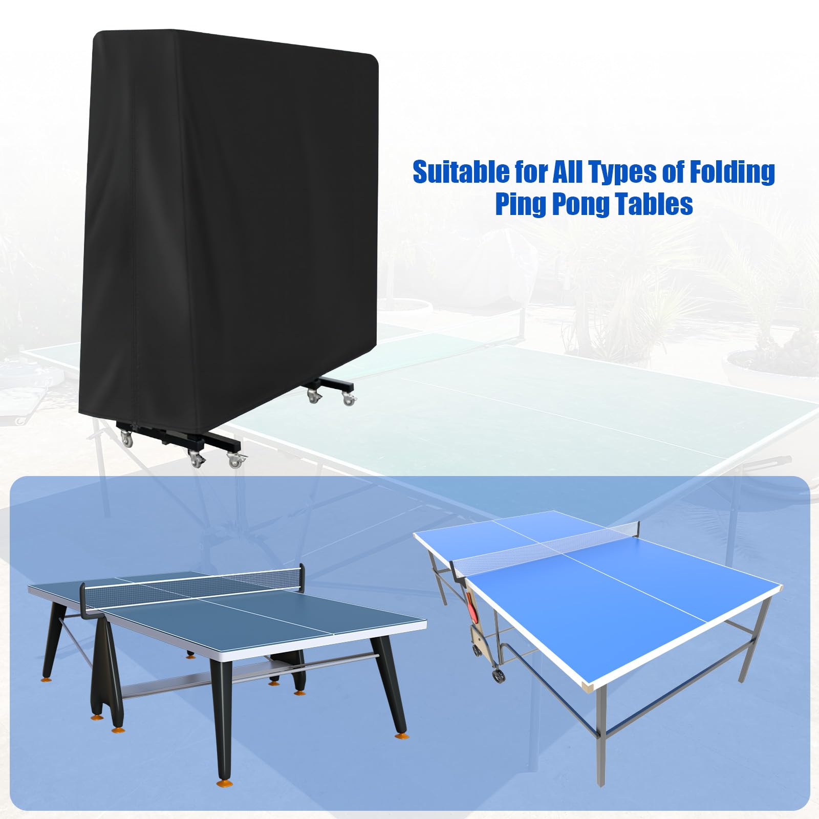 Housse Table Ping Pong Exterieur 165×70×185cm Oxford Imperméable Résistant UV Noir