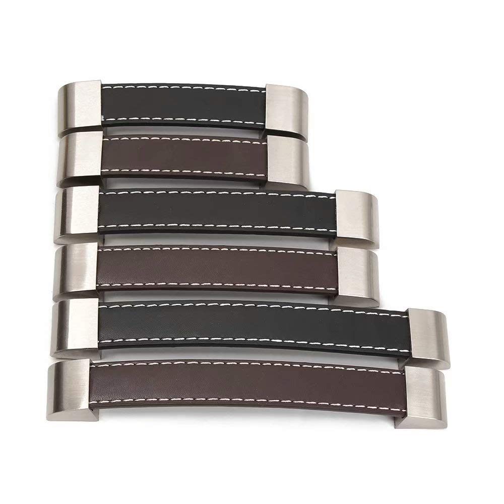 10 Stück Schranktürgriffe Handgefertigte Ledergriffe für Koffer Schwarze Knöpfe Kommodenschubladengriffe Küchengriffe Aus Pu-Leder Lochabstand 128 mm (Braun)