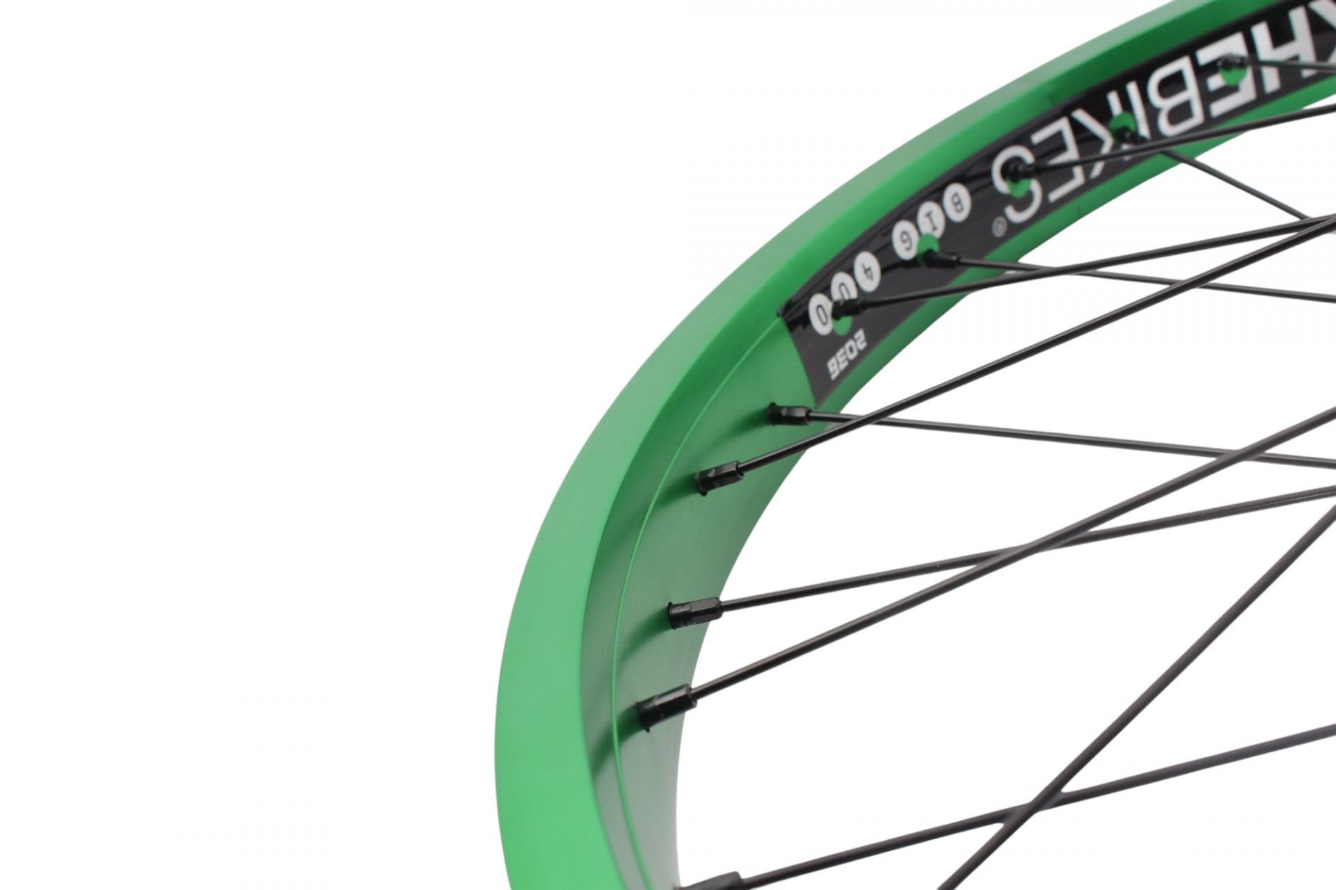 KHE Prism BMX Hinterrad, 20 Zoll, Grün Eloxiert, 14mm Achse, 16T Freilaufritzel, 38mm Felgenbreite