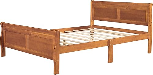 Miniatura 8 de MERITLINE Cama de plataforma de tamaño matrimonial con cabecero, marco de cama de madera para niños, adolescentes y adultos, no necesita somier