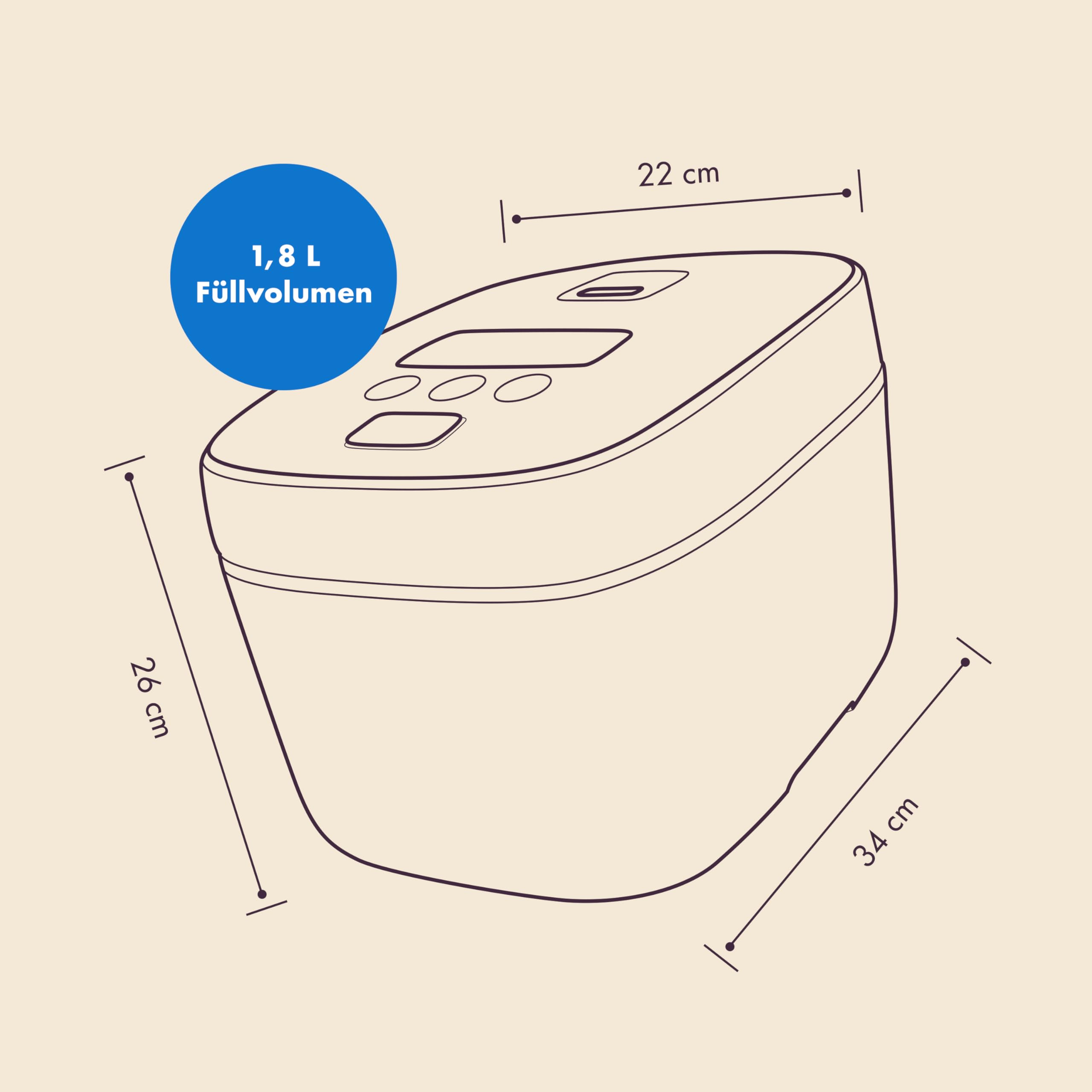 ZOJIRUSHI Premium Reiskocher Induktion NW-QAQ-18 – 1,8 Liter – mit Timer- und Warmhaltefunktion – inkl. Messbecher, Reislöffel und Dämpfeinsatz - Mit europäischem Netzkabel