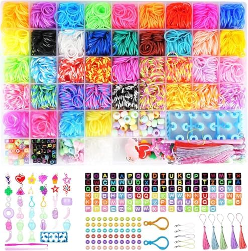 AOKITO 3800 Loom Bänder Set für Kinder, 40 Farben DIY Gummibänder | mit Perlen Haken Charms und Aufbewahrungsbox, Armbänder Selber Machen Zubehör, Geschenke für Mädchen Jungs