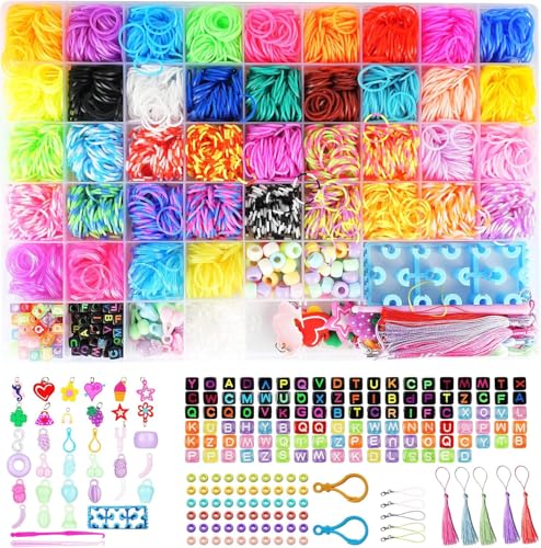 AOKITO 3800 Elastique Bracelet Kit, 40 Couleurs Bricolage Élastique Loom Bands Kit pour Enfant avec Pendentifs, Clips, Perles, Boîte de Rangement, pour Fille...