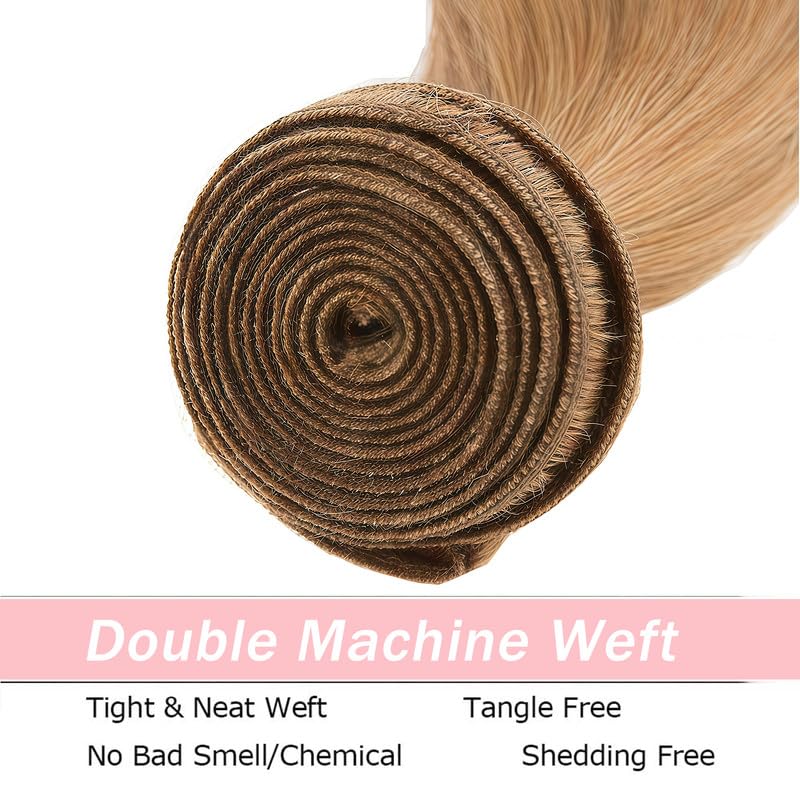 Honey Blonde Human Hair Bundles 22 24 26 Inch 12A Straight Bundles Human Hair Brazilian Virgin Hair 3 Bundles Double Weft Hair Extensions for Women 27 Color