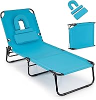 Vista 12 de Giantex Silla bronceadora, silla de patio ajustable con orificio para la cara, almohadas extraíbles, correa de transporte, silla de diseño, silla