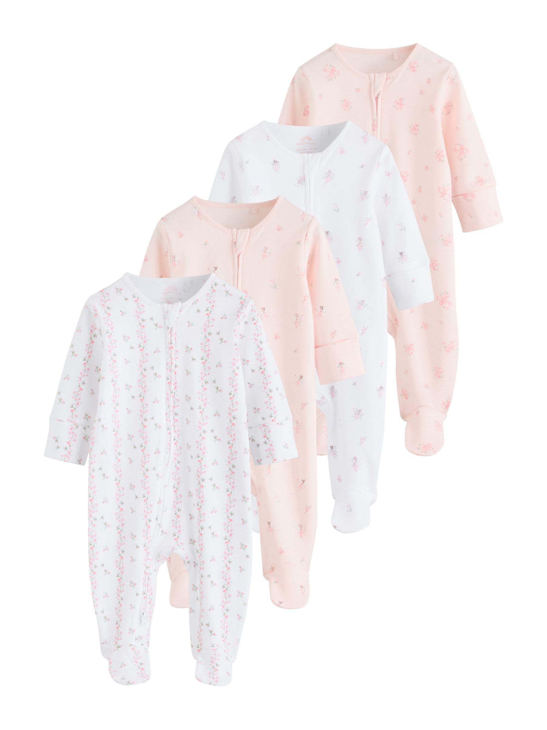NEXT Bambina Confezione da 4 Tutine per Neonati con Zip bidirezionale | Neonato, Standard, Mid Rise, Button, 100% cotone