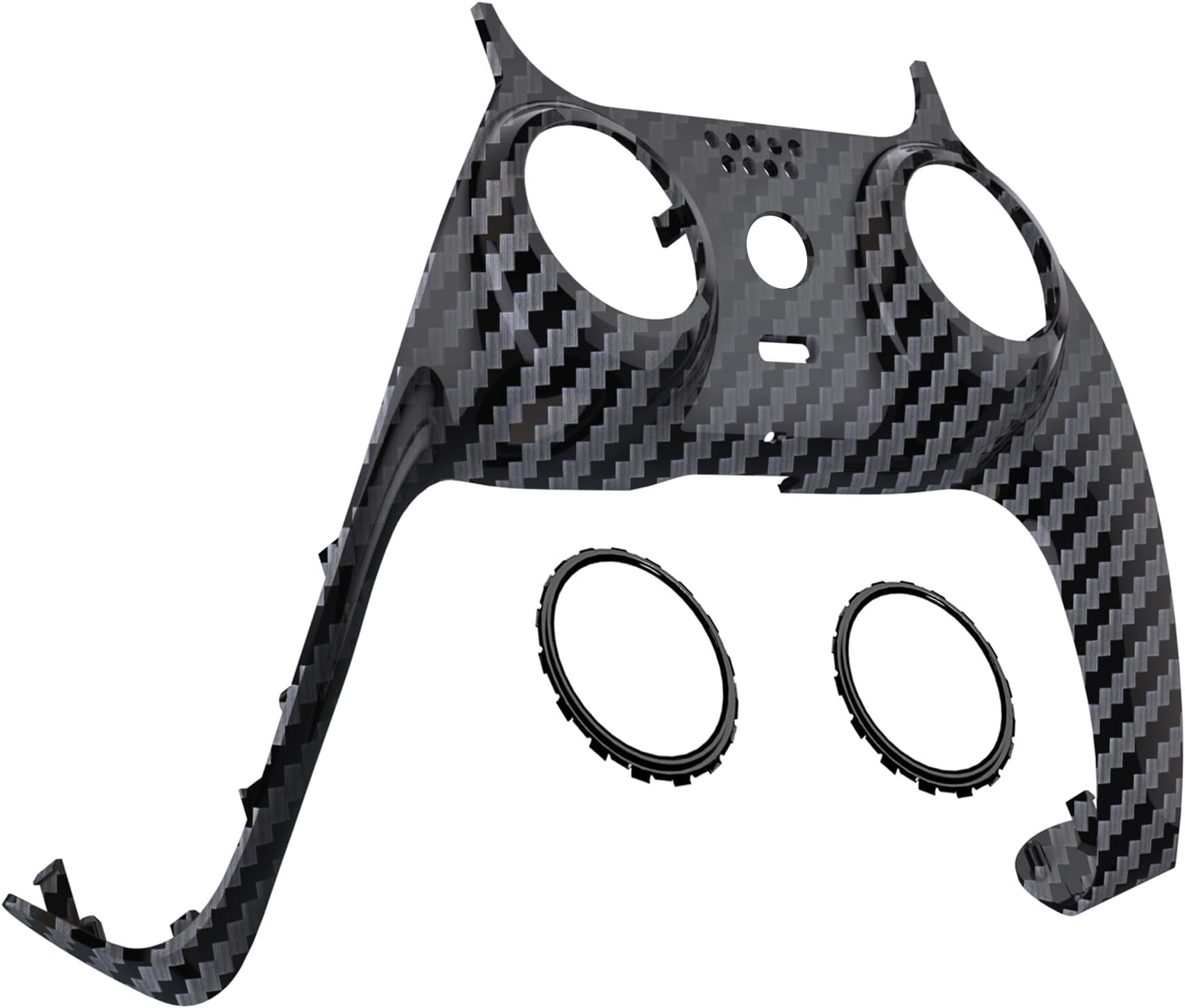 eXtremeRate Graphite Carbon Fiber Pattern Decorative Trim Shell Compatible with ps5 Controller, DIY Replacement Clip Shell, Custom Plates Cover Compatible with ps5 Controller with Accent Rings