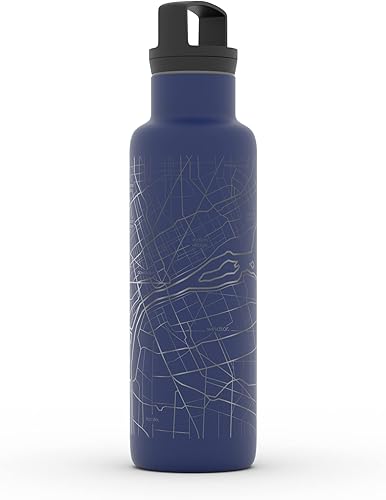 Miniatura 958 de Well Told Botella de agua aislada con mapa Chicago Illinois, grabado de acero inoxidable (21 onzas, gris muelle) botella aislada de mapa