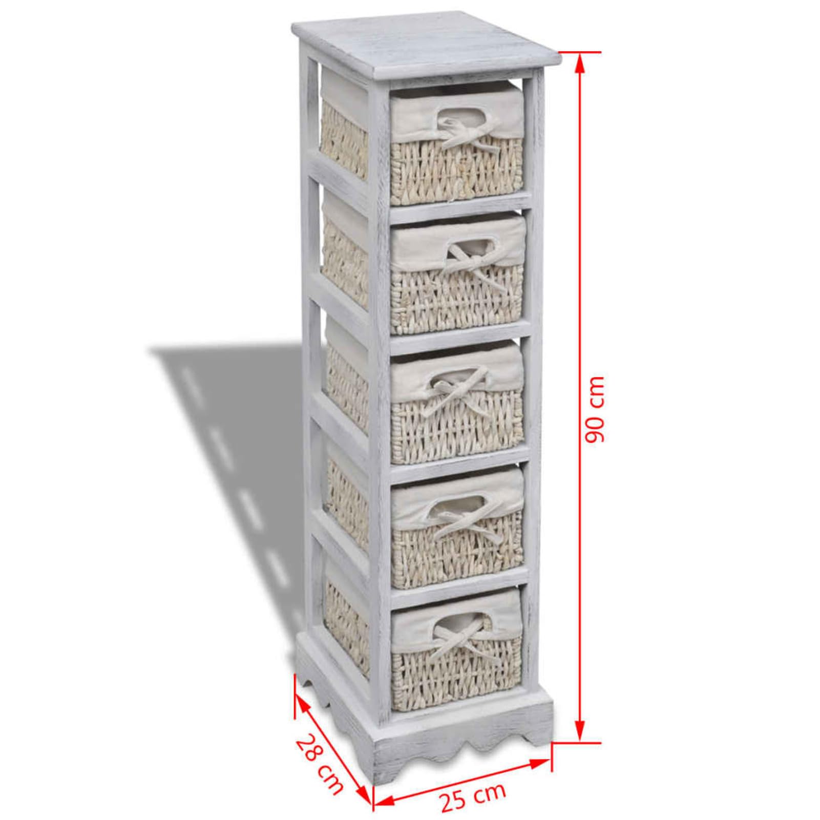 Meuble Rangement Bois Rantry 90cm - 5 Paniers Tressés Blancs | Étagère Salle De Bain Ou Salon