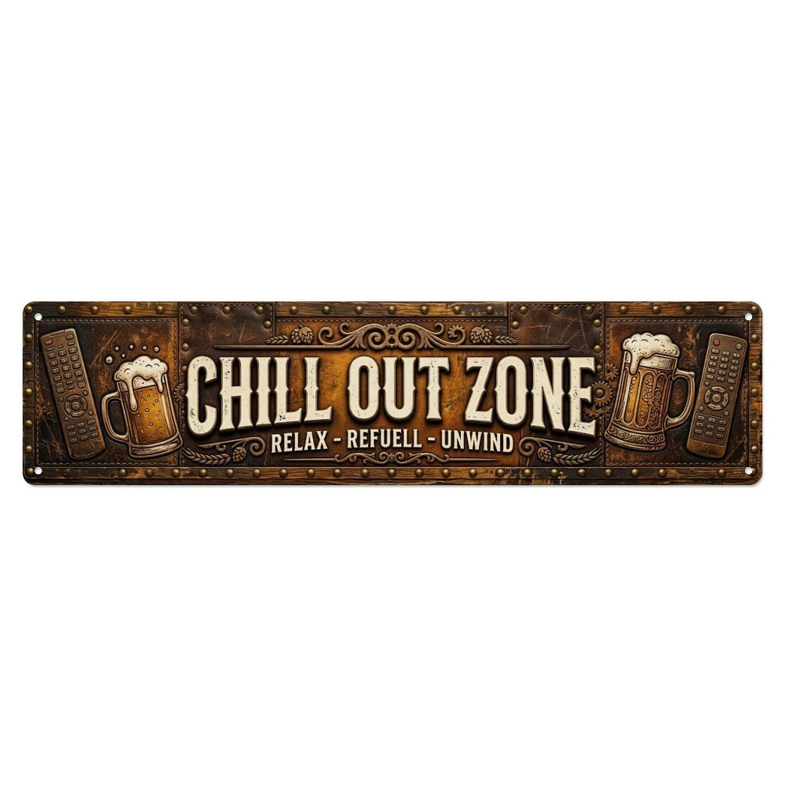 Chill Out Zone Retro Man Cave 2 Metal Tin Skinny Sign Plaque Wall Decor for Cafe, Club Bar, Office, Home Garden Metal Poster 4x16Inch