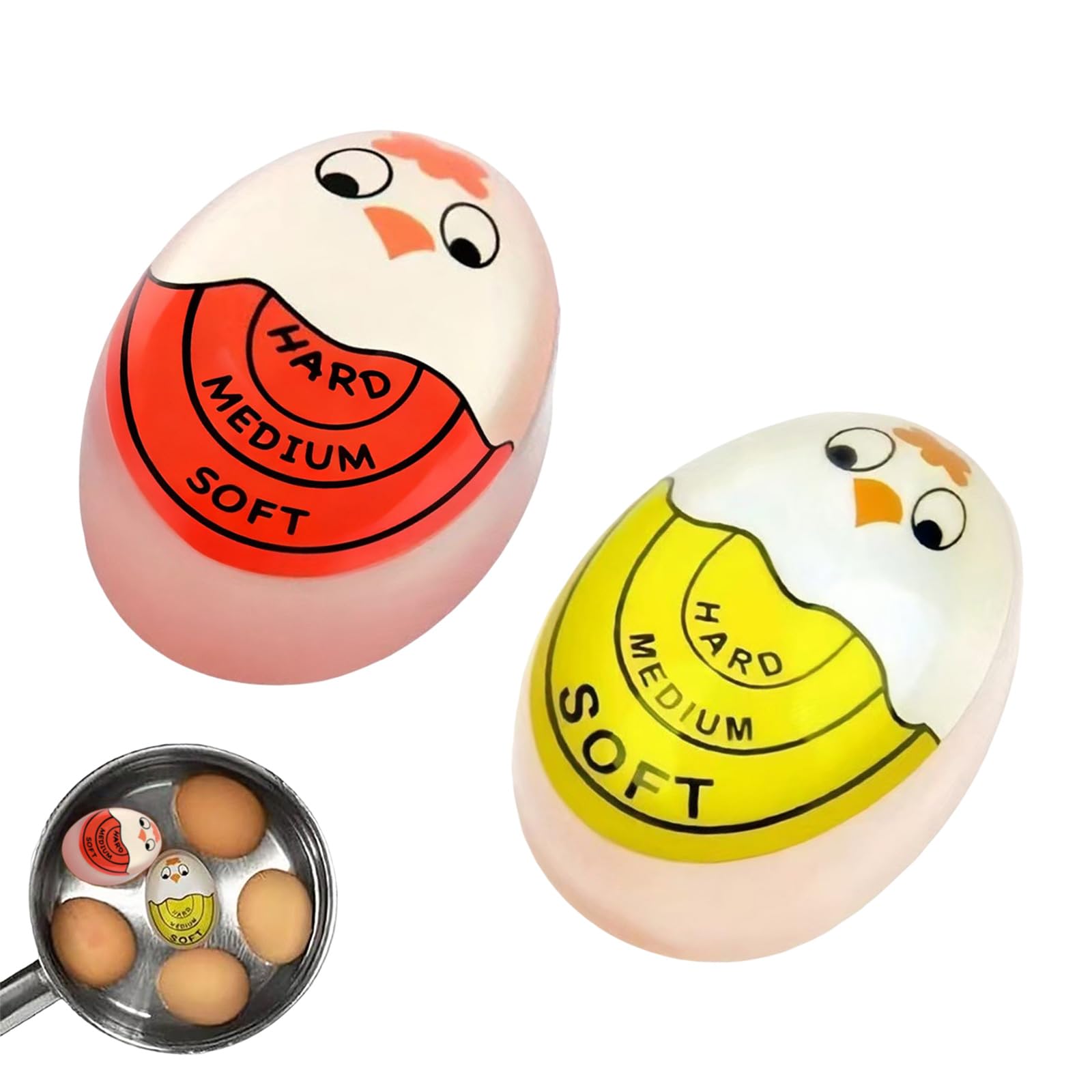 2 PCS x Egg Timer Heat Sensitive Egg Shaped Boiler Timer Egg Cooker Perfect Gadget Colour Changing Indicator For Soft Medium & Hard Boiled Eggs Safe Kitchen Aid Tool Gift Cooking Breakfast Home Use