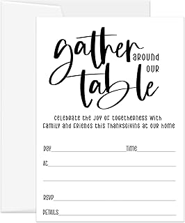 Paper Clever Party Modern Calligraphy Thanksgiving Invitations with Envelopes - 20 Pack - Gather Around Our Table Friendsg...