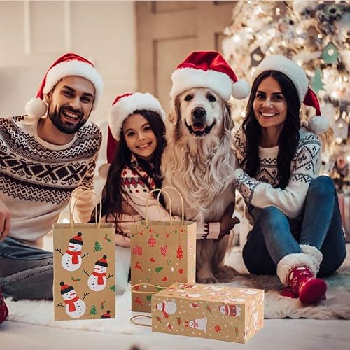 Miniatura 7 de CCINEE Bolsas de regalo de papel kraft de Navidad, bolsas de papel surtidas de Navidad a granel con asas para suministros de fiesta, paquete de 24