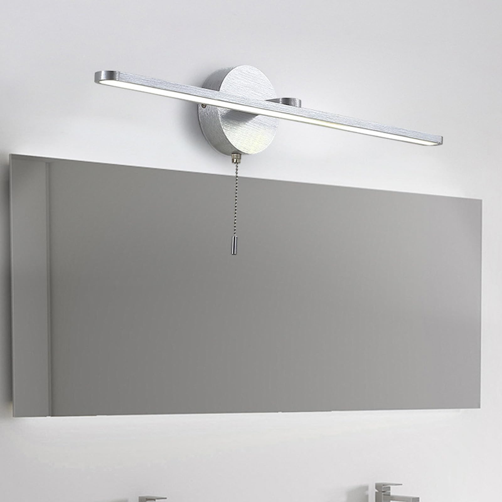 LED Wandlampe Spiegelleuchte Bad Wandleuchte Indoor mit Zugschalter Wandbeleuchtung Modern Badezimmer Wandleuchten Wasserdichte Aluminium für Schlafzimmer Wohnzimmer Flur (Silbrig,Warmes Licht)