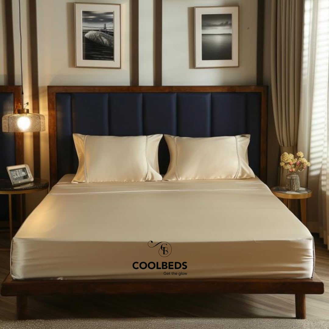 COOLBEDS Satin King Size Bedsheet With Elastic Fitted and 2 Pillow Covers - 400 Thread Count - 203 x 183 cms (Taupe)