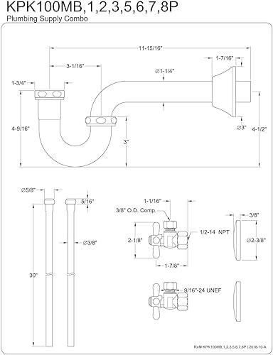 Miniatura 5 de Kingston Brass KPK107P Trimscape Kit de suministro de fontanería combinado, latón cepillado