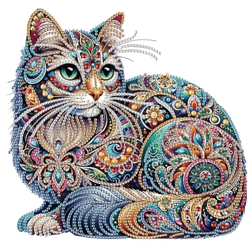 Frizlryem 5D DIY Pittura con Diamanti a Forma Speciale, Gatto Kit Completo per Diamond Painting, Strass Ricamo Punto Croce, Decorazione Fai Da Te per Pareti e Casa, 30x30cm