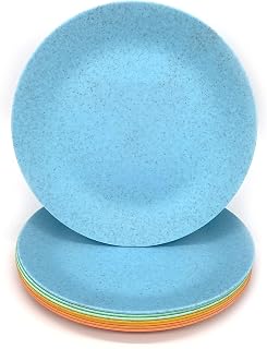 Yalin Wheat Straw Lightweight PP Dinner/Lunch Plate Set, 10 Inch Round Unbreakable Salad Plates for Holiday Party, Break Resistant, Dishwasher and Microwave Safe, BPA Free, Multicolor (Pack 8)