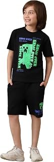 Kidsville Official Minecraft Graphic Printed Regular Fit Cotton Tshirt & Shorts Set For Boys Price In India