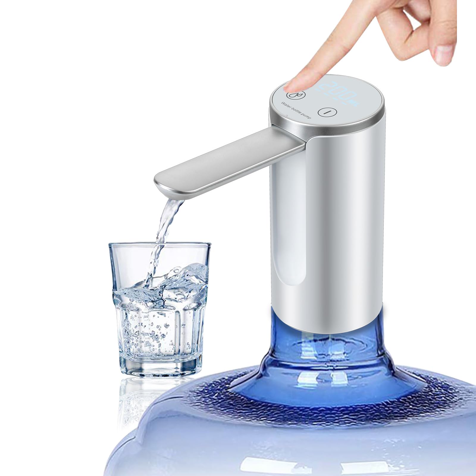 Smart Water Dispenser, Electric Portable Water Bottle Pump Rechargeable USB Charging Manual Folding Spout for Kitchen Office Home Camping Bedroom Campervan White