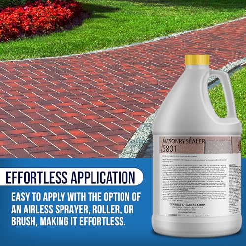 Image of DeckGeneral Masonry Sealer 5801 - Clear Concrete Sealant & Waterproof Sealer for Stone, Brick & Mortar - Silane Siloxane Coating for Driveways, Sidewalks, Patios & More (1 Gallon)